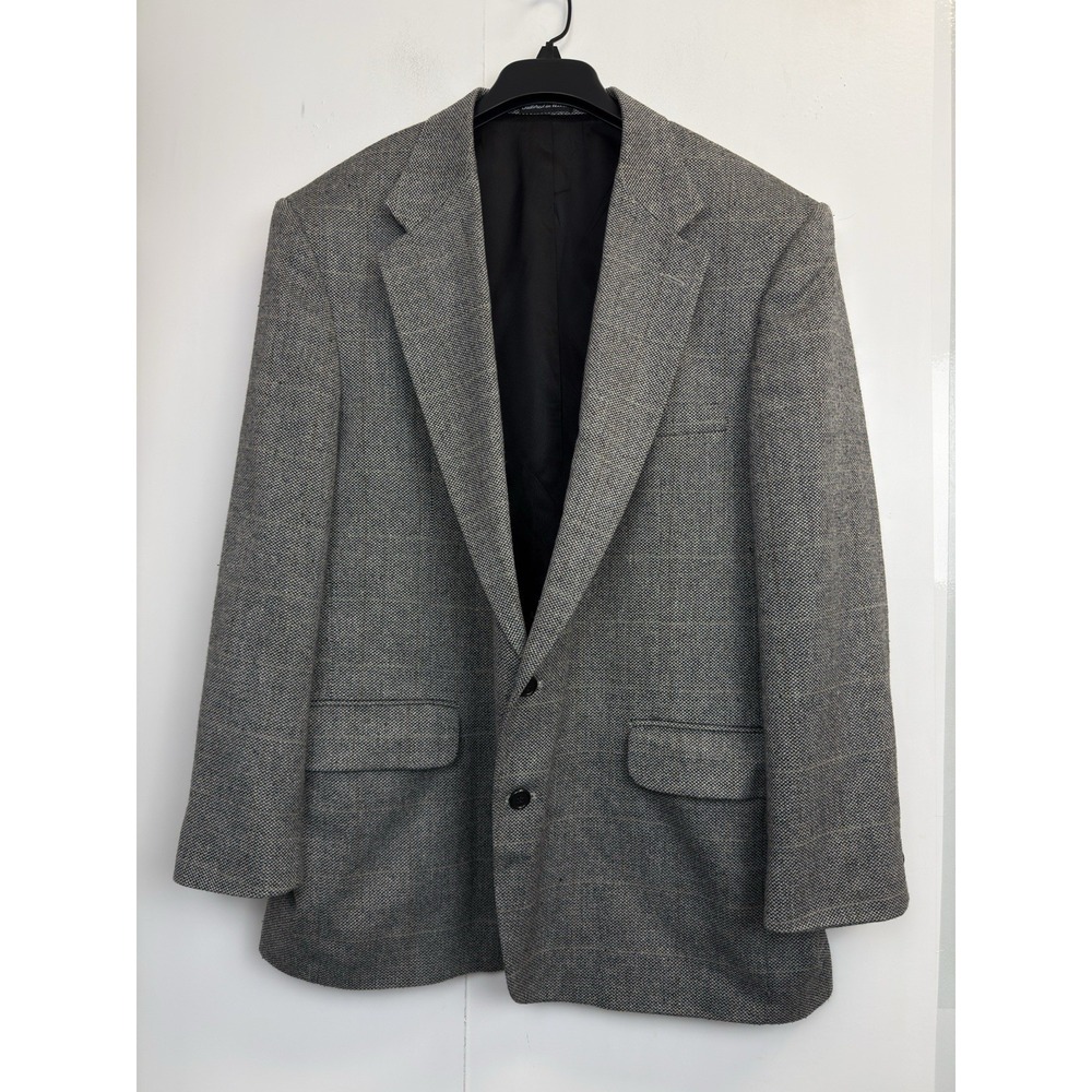 VTG Stafford Blazer Mens 48R Tweed Jacket Gray Check Wool Sports  Coat USA Made‎